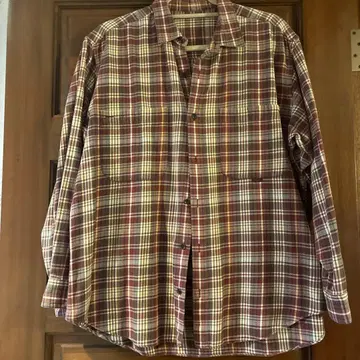 Papas 홍차색 체크 무늬 긴팔 셔츠 M