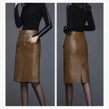 선착순! 가죽 타이트 스커트 미사용 새상품 브라운