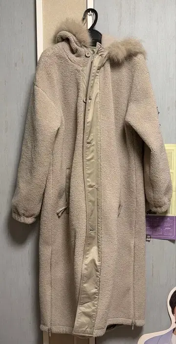 LASUD MILITARY 퍼 후디드 보아 코트