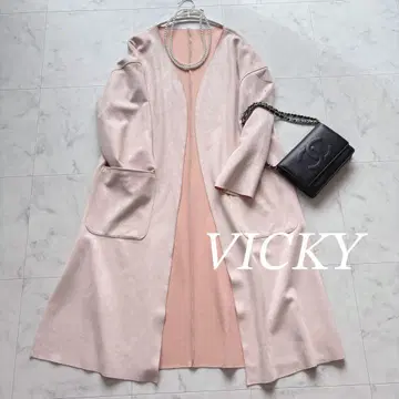 [컨디션 최상] VICKY 스웨이드 느낌 노카라 코트 핑크 빅 사이즈