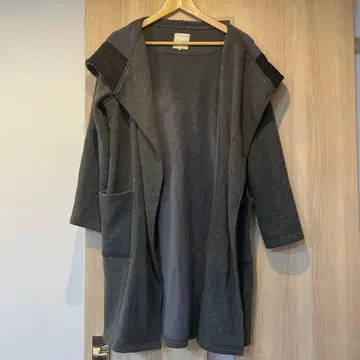 후드 부착 그레이 롱 코트 M