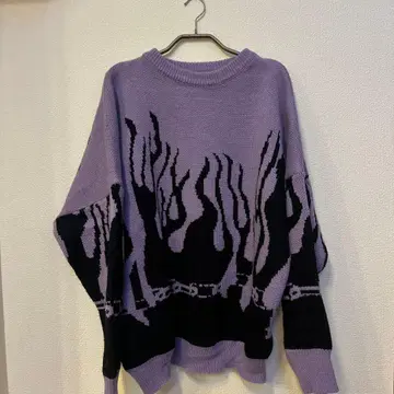 FANJIUNIU 오버 사이즈 니트 스웨터 보라색/블랙