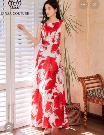 엘르케이 플라워 프린트 슬리브리스 롱 드레스