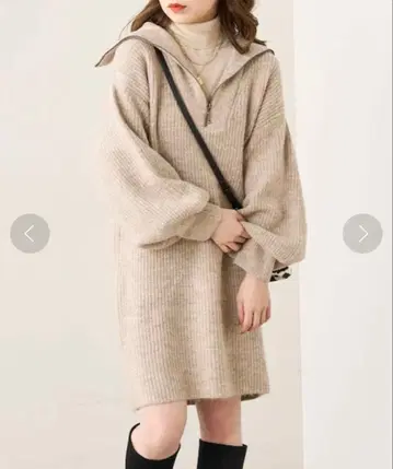 베이지 니트 원피스 긴팔 chico