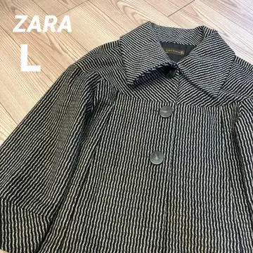 ZARA 자라 숏코트 L 스트라이프 카라 부착 다크 그레이 울 혼방