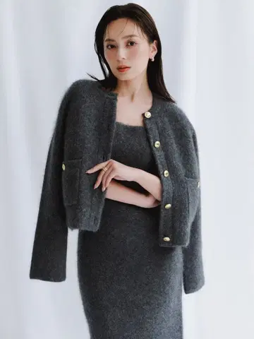 anuans 캐시미어 블렌드 노카라 니트 자켓