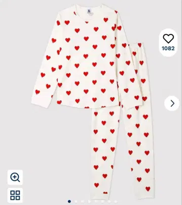 쁘띠바토 성인용 하트 무늬 긴팔 파자마 20ans