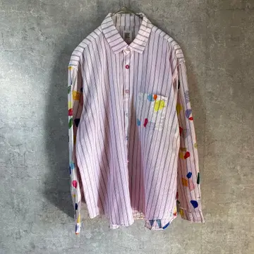 그라니프 컬러풀 스트라이프 셔츠 긴팔 페인트풍 디자인 S 사이즈