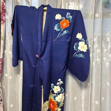 꽃무늬 자수 네이비 컬러 실크 츠케사게