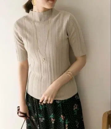 URBAN RESEARCH 프티 하이넥 패턴 5부 소매 니트 그레이지