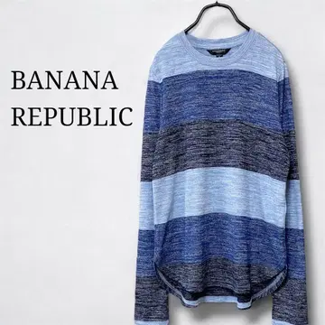 새상품급 바나나리퍼블릭 크루넥 니트 티셔츠 얇은 소재 보더 파랑 블루