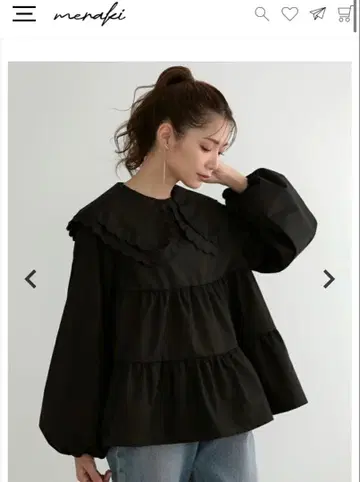 meraki 메라키 더블 칼라 스캘럽 블라우스 블랙