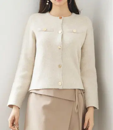아이보리 노카라 자켓 가디건 여성용 니트 니트