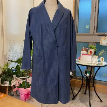 데님풍 롱 코트 다크 블루