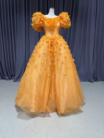 오렌지 플라워 장식 컬러 드레스