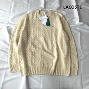[ 미사용 ] 라코스테 케이블 니트 베이지 L 택 포함 울 가슴 로고