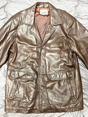 브라운 오버 사이즈 카 코트 양가죽 빈티지 미들 기장