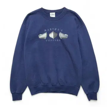 USA 구제 의류 90S 크루넥 맨투맨 프린트 네이비