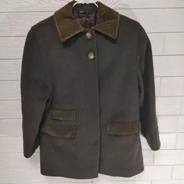 [탈리엔테] 브라운 울 하프 코트 코듀로이 카라 부착 캐시미어 혼방