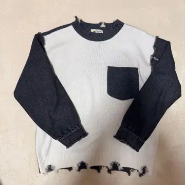 소매 데님 도킹 니트