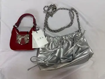 GRL 실버 & 레드 숄더백 세트