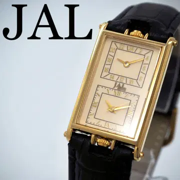 46 작동 JAL 남성용 시계 앤티크 듀얼 타임 골드 레어