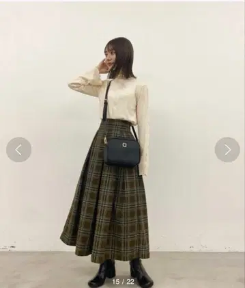 hinari 플레어 스커트 S 사이즈 브라운 계열 체크