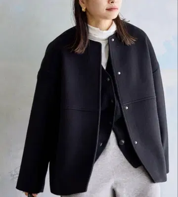 [ 하자품 ] 슈퍼 140 비버 노카라 숏코트 36 블랙