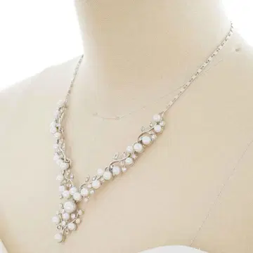 목걸이와 귀걸이 세트 펄 & 크리스탈 실버 [ X0795 ]