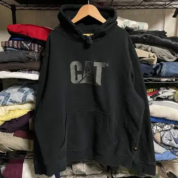 미국 빈티지 의류 CAT 캐터필러사 공식 기업 로고 블랙 후드티 XL