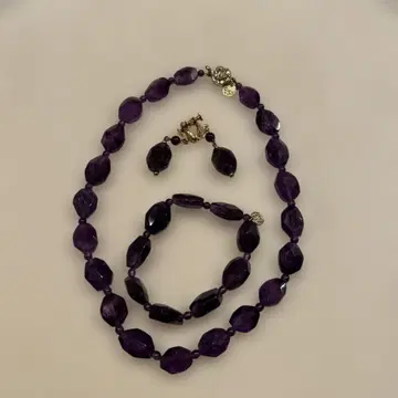 천연 자수정 목걸이와 팔찌 & 귀찌 3세트