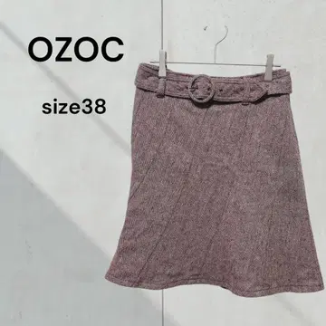 OZOC 헤링본 스커트 벨트 포함 트위드 원단