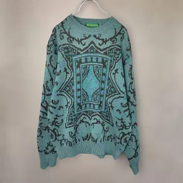 게리 플레이어 기하학 패턴 니트 스웨터 M 구제 의류 레트로 빈티지