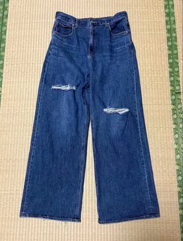 GU 와이드 데님 팬츠 하이웨스트 세미 와이드 청바지 구제 의류 데님