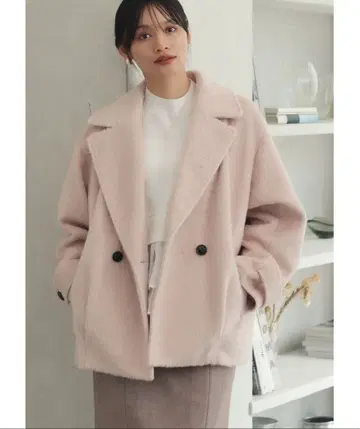 [미인백화 게재] 샤기 더블 하프 코트 핑크