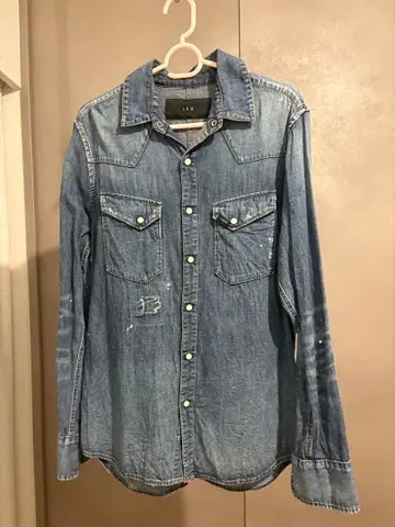 AKM 데님 긴팔 셔츠 데미지 가공