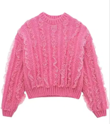 ZARA 자라 프릴 트리밍 니트 스웨터 M 핑크