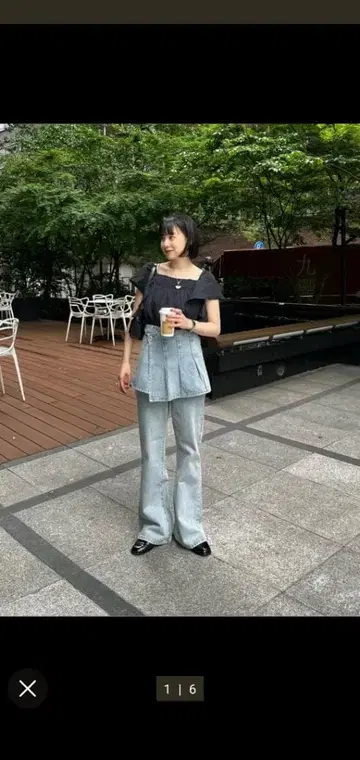 카스타네 플리츠 스커트 포함 데님