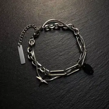 실버 체인 팔찌 블랙 스톤 포함