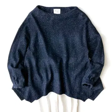 yuni 유니 울 실크 네프 풀오버 티셔츠 긴팔 네이비