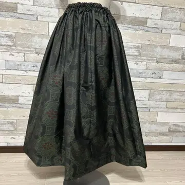 오시마 명주 블랙과 그린 롱 스커트