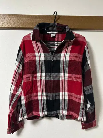 체크 무늬 플란넬 셔츠 레드 블랙 아메카지 볼 체인