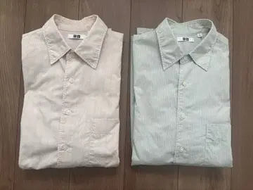 유니클로 U 오버사이즈 스트라이프 셔츠 M 라이트 오렌지 라이트 그린