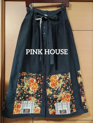 PINK HOUSE 핑크하우스 체리 아플리케 리본 프론트 오픈 스커트