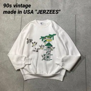 90s 빈티지 USA제 JERZEES 아트 회화 새 맨투맨 화이트