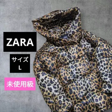 미사용급 ZARA 레오파드 무늬 후드 부착 다운 자켓