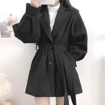 리본 벨트 포함 여성용 숏코트 블랙 스타일리시 M 사이즈