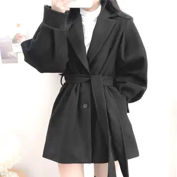 리본 벨트 포함 여성용 숏코트 블랙 스타일리시 M 사이즈