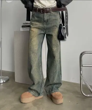 SHAGGIE 반짝이는 데님 스톤 장식 빈티지 데님