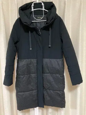 후드 부착 롱 다운 자켓 코트 블랙/그레이